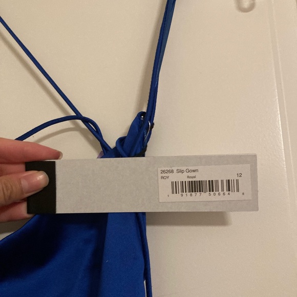 Ieena by Mac Duggal Blue Satin Slip Prom Dress Pageant Formal Gown Size 12 - Picture 7 of 10